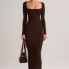 Modal Square-Neck Maxi Dress in Chocolate Brown