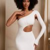 Single Sleeve Cut Out Mini Dress in Ivory