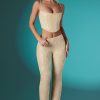 Petite Embellished Lace Low Rise Trousers in Ivory
