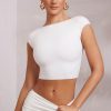 Cap Sleeve Open Back Crop Top in White