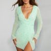 Embellished Wrap Over A-Line Mini Dress in Mint