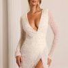 Embellished Wrap Over A-Line Mini Dress in Ivory