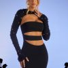 Embellished Long Sleeve Cut Out Mini Dress in Black