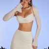 Embellished Long Sleeve Crop Top in Ivory