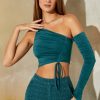 Ruched One Shoulder Crop Top in Teal