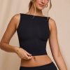 High Neck Open Back Crop Top in Black