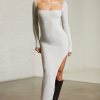 Long Sleeve Cut Out Maxi Dress in Alloy