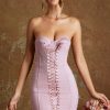 Lace Up Corset Bandeau Micro Mini Dress in Mauve