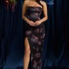 Bandeau Cowl-Neck Maxi Dress in Black Floral Print
