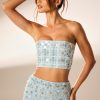 Hand Embellished Bandeau Corset Crop Top in Blue
