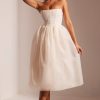 Embellished Corset Tulle Skirt Midi Dress in Ivory