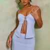 Mid Rise Linen Mini Skirt in Sky Grey