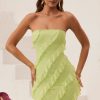 Bandeau Ruffle Detail Mini Dress in Lime Green