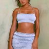 Shirred Halter Neck Crop Top in Sky Grey