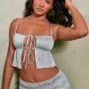 Shirred Tie Up Front Crop Top in Pastel Green