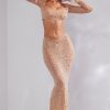 Sheer Embellished V-Waist Gown Skirt in Almond