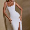 Square Neck Bodycon Midi Dress in White