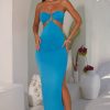 Ruched Hardware Detail Bandeau Floor Length Dress in Blue