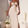 Ruched Hardware Detail Bandeau Floor Length Dress in Ivory