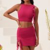 Ruffle Split Mini Skirt in Fuchsia