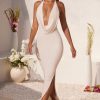 Plunge Cowl Neck Floor Length Dress in Ivory