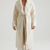 Tie Up Coat with Shearling Collar and Cuffs in Cream