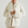 Shearling Coat with Large Front Pockets in Cream
