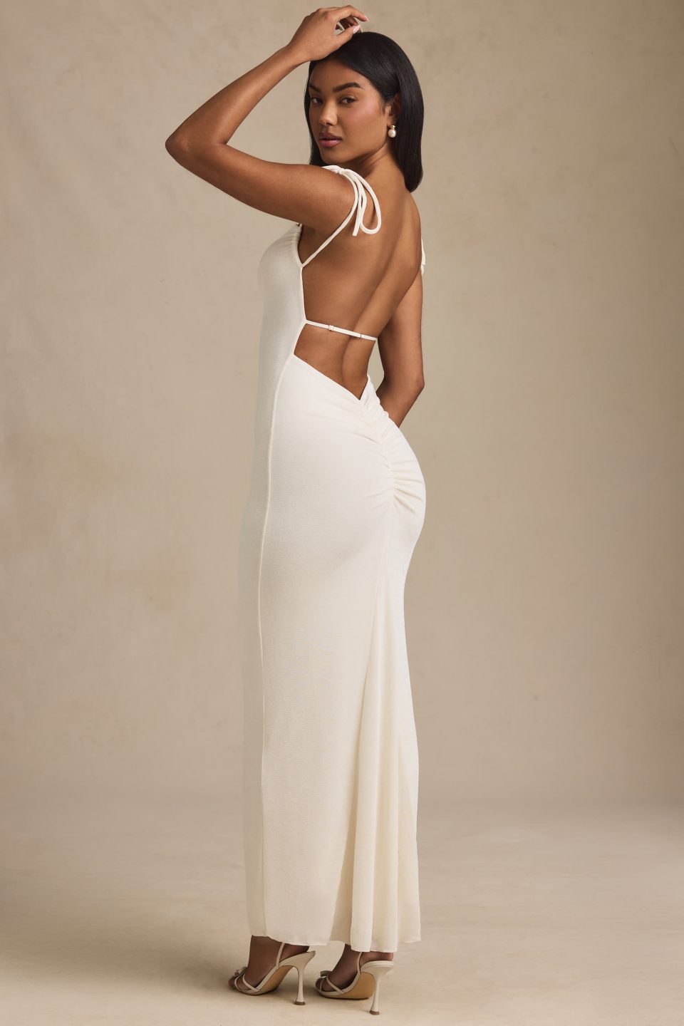 Textured Jersey Backless Maxi Dress in Ivory