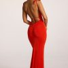 Textured Jersey Open Back Maxi Dress in Fiery Red