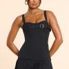 Brushed Twill Drop Waist Kilt Mini Dress in Black
