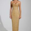Embellished Cowl-Neck Maxi Dress in Gold