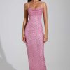 Embellished Cowl-Neck Maxi Dress in Pink