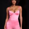 Satin Corset Playsuit in Pink