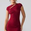 Mesh Cap Sleeve Cut Out Mini Dress in Ruby