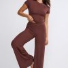 Tall Mid Rise Wide Leg Trouser in Chocolate