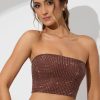 Embellished Strapless Crop Top in Espresso
