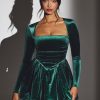 Velvet Long Sleeve Corset Mini Dress in Emerald Green
