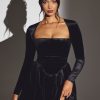Velvet Long Sleeve Corset Mini Dress in Jet Black