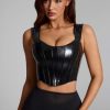 Vinyl Lace-Up Corset Top in Black