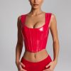 Vinyl Lace-Up Corset Top in Fire Red