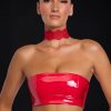 Vinyl Bandeau Bralette in Fire Red