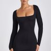 Ribbed Modal Long Sleeve Mini Dress in Black