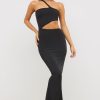 Premium Jersey Asymmetric Cut Out Maxi Dress in Black