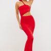 Premium Jersey Asymmetric Cut Out Maxi Dress  in Scarlet Red