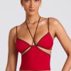 Contrast Binding Cami Top in Fire Red