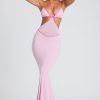 Contrast Binding Cut Out Evening Gown in Soft Pink