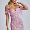 Sheer Lace A-Line Mini Dress in Baby Pink