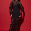 Long Sleeve Sheer Layered Maxi Dress in Black