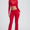 Tall Draped Detail Straight Leg Trousers in Fire Red