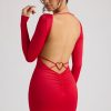 Long Sleeve Sweetheart Neckline Mini Dress in Fire Red